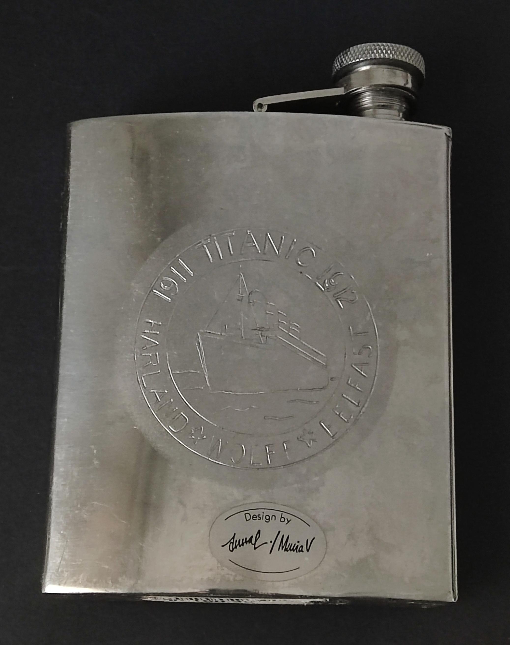 A Jack Daniel's whiskey stainless steel hip flask and a large White Star Line modern Titanic - Image 3 of 3