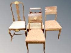 A pair of 19th century inlaid mahogany dining chairs together with two further chairs