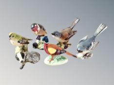 A Beswick gold crest, Grey wag tail, Pheasant, Goldfinch,