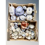 Two boxes of blue and white willow pattern china, mid winter coffee china,