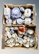 Two boxes of blue and white willow pattern china, mid winter coffee china,