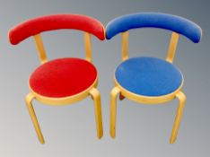 A pair of late 20th century Scandinavian bentwood chairs in blue upholstery