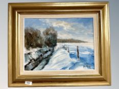 Karl Wolff : snow on farmland, oil on canvas,