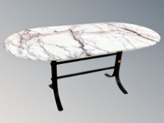 A Scandinavian marble topped oval dining table,