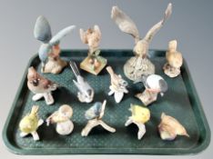 Thirteen assorted ceramic bird ornaments including Country Artist's etc