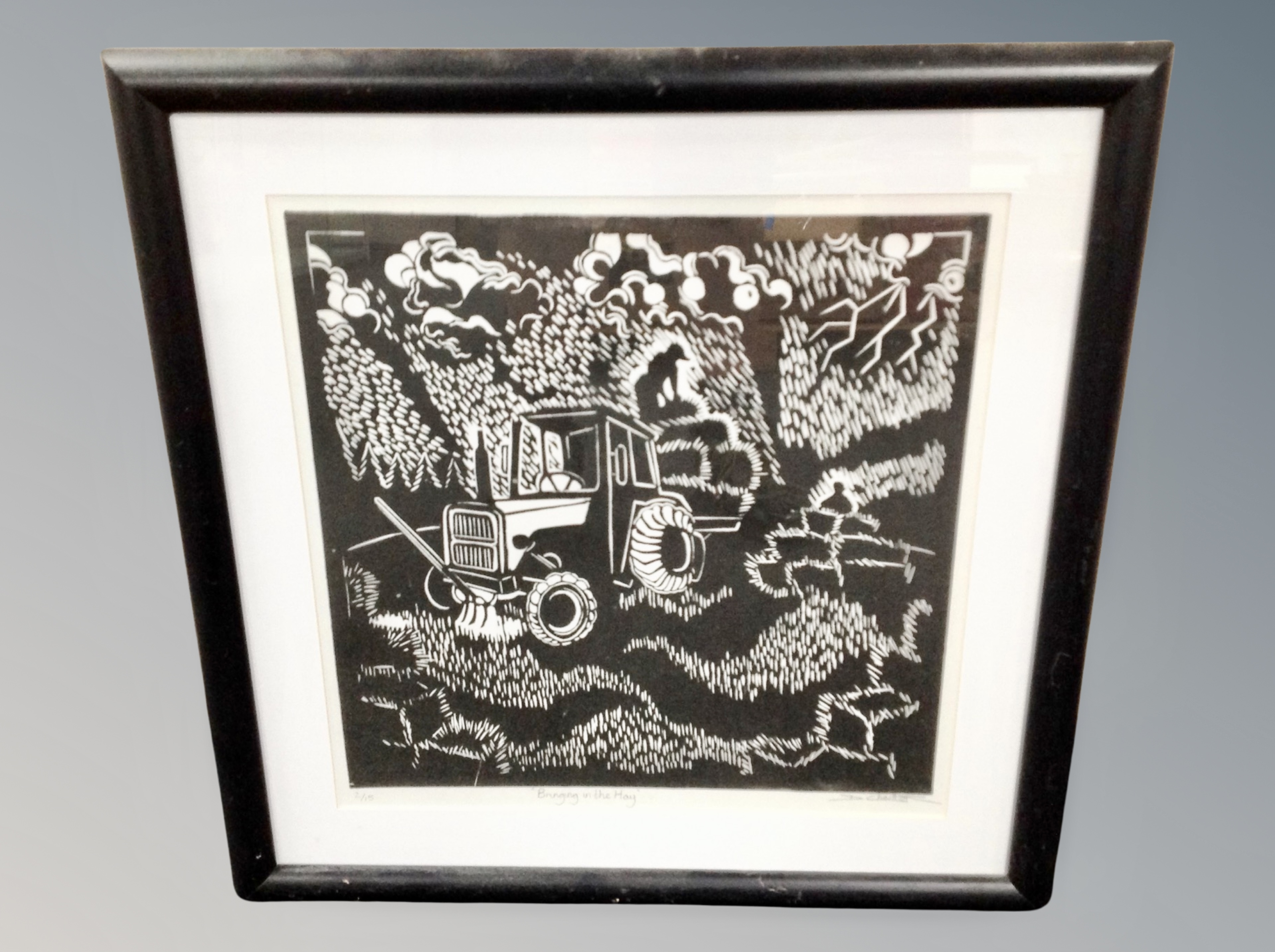 After D Charlton : Bringing in the hay, woodcut, signed in pencil,