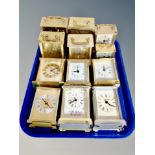 Twelve battery operated carriage clocks including Rapport etc