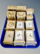Twelve battery operated carriage clocks including Rapport etc