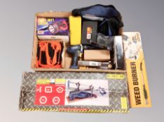 A Workzone precision mitre saw and a box of Workzone electric drill, mini tool kit, straps,