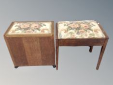 A 20th century storage piano stool together with further storage stool / box