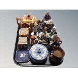 A tray of ceramics to include Wedgwood Jasperware, Hummel figures, Wedgwood figures,