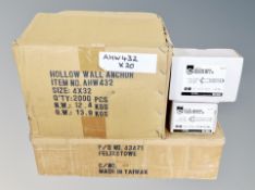 Two boxes of hollow wall anchors and sleeve anchor flange nuts, new.