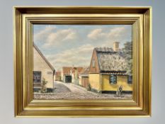 E Osterberg : a cobbled street, oil on canvas,