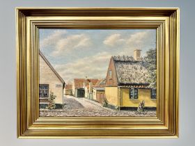 E Osterberg : a cobbled street, oil on canvas,