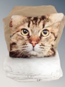 Approximately sixty George Home digital print bean cubes depicting cats 40 cm x 40 cm x 30 cm,