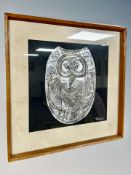 A continental mixed-media print depicting an owl,