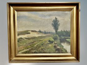 Danish school, Path by a canal, oil on canvas,