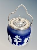 A 19th century Wedgwood Jasperware and silver plated biscuit barrel