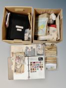 Two boxes of 20th century stamp albums and loose stamps of the world