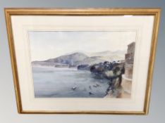 A J Barrie Haste watercolour study of boats moored on a coast