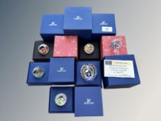 A collection of six Swarovski crystal ornaments to include limited edition 60 mm paperweight