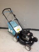A MacAlister Briggs and Stratton 300 series self drive petrol lawn mower with grass box