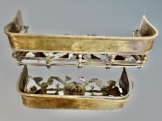 Two Victorian brass miniature fenders, longest 30 cm.