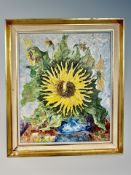 Danish school, Still life with a sunflower, oil on canvas,