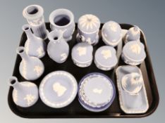 Twenty-four pieces of Wedgwood blue and white Jasperware