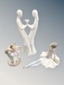 A Lladro figure of a seated ballerina, a Nao figure of a ballerina,