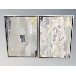 A pair of abstract oils on canvas indistinctly signed