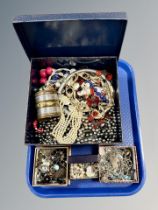 A tray of costume jewellery, cuff bangle,