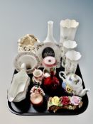 A tray of assorted ceramics : Royal Doulton bud vase,