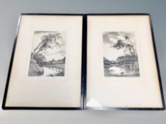 A pair of limited edition Willy Rawson original etchings signed The water splash and The Dyke