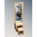 A contemporary oak hall mirror together with a nest of matching cube tables