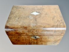 A Victorian walnut jewellery box with mother of pearl inlay