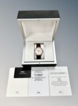 A gent's 18ct rose gold IWC Schaffhausen Portofino automatic calendar centre seconds wristwatch,