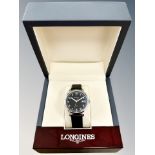 A gent's stainless steel Longines Military Heritage automatic calendar centre seconds wristwatch,