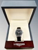 A gent's stainless steel Longines Military Heritage automatic calendar centre seconds wristwatch,