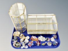 Two miniature brass and glass curio cabinets,