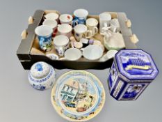 A box of Ringtons collectables, ginger jar, plate,