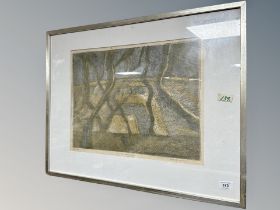 Danish School : Wooded landscape, lithographic print, indistinctly signed, dated 1977,