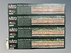 Four Kato N scale Southern Pacific Morning Daylight Articulated Chair 2 car sets,