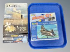 A Revell 1:144 Boeing Ch-47D Chinook helicopter in box together with a Japanese Strandbeest