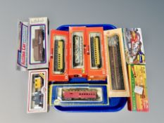A group of HO scale die cast locomotives and rolling stock by Rivarossi, Model Power, IHC etc,,