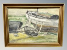 Karl Borcher, Boats in a dock, oil on canvas,