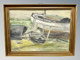 Karl Borcher, Boats in a dock, oil on canvas,