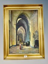 Danish School, Figures in a cathedral, oil on canvas,