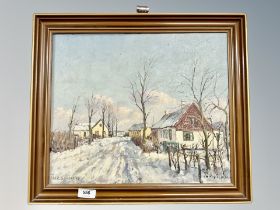 Danish School, trees in a snowy street, oil on canvas,