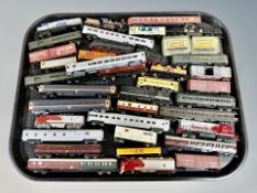 A group of N scale die cast locomotives and rolling stock including Bachmann,